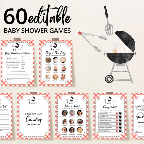 Editable BBQ Baby Shower Game Bundle, Backyard Baby Shower Games, Baby-q Baby Shower, BBQ Backyard Baby Shower Game Pack, BBS311