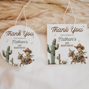 Editable Saddle Up First Rodeo Birthday Favor Tag, A Little Cowboy Birthday Thank You Tag, Wild West Birthday, Cowboy Party Favors, BRT275