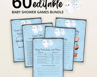 Bewerkbaar A Little Boo babyshower spelpakket, blauw Halloween babyshower spelpakket, spook Halloween babyshower spellen voor jongens, BBS271