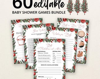 Redigerbart spelpaket med en god liten babyshower, jul-babyshower-spelpaket, klassisk god jul-babyshower, BBS347
