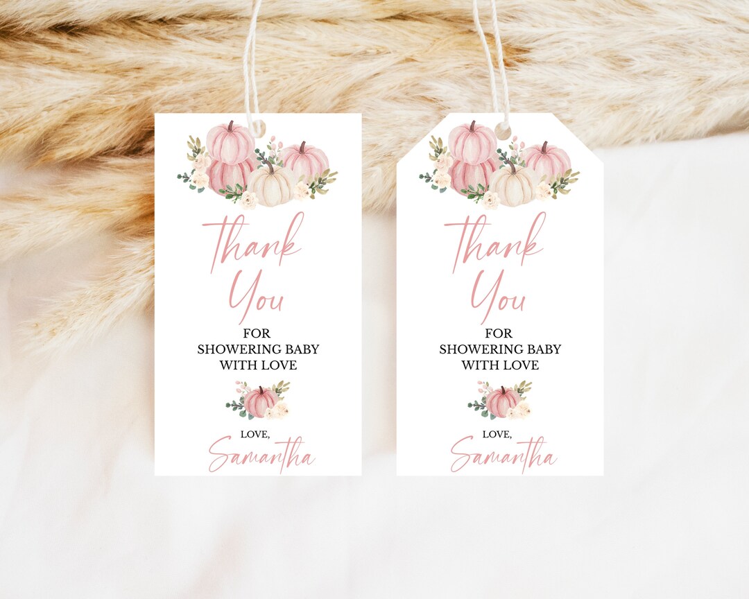 Editable Girl Pink Little Pumpkin Baby Shower Favor Tag, Pink Floral ...