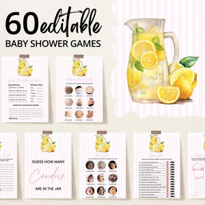 Editable Ciao Bambina Lemon Baby Shower Game Bundle, Pink Lemonade Baby Shower Game Pack, Lemon Citrus Baby Shower Games, BBS1012