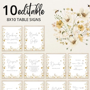 Editable Bee Baby Shower Table Sign, Wildflower Bee Shower Babies are Sweet Favors, Bee Baby Diaper Raffle, Mommy to Bee Gifts, BBS412