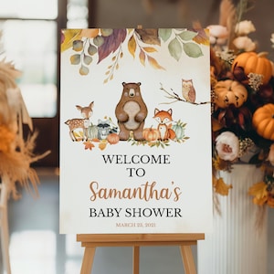 Editable Fall Woodland Baby Shower Welcome Sign, Oh Boy Woodland Baby Shower Welcome Poster, Woodland Animals Baby Shower Decoration, BBS265