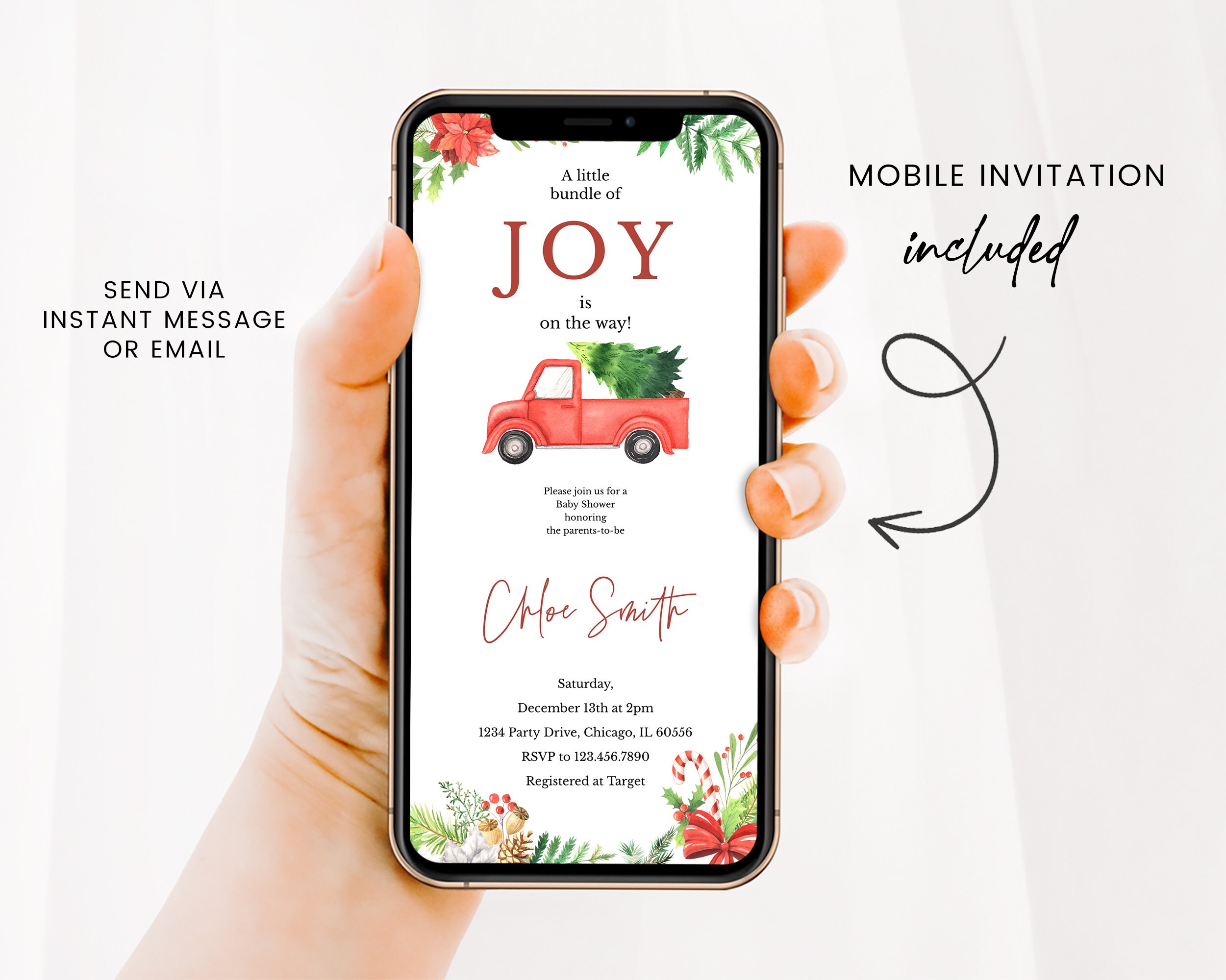 Editable A Little Bundle of Joy Baby Shower Invitation, Christmas Baby ...