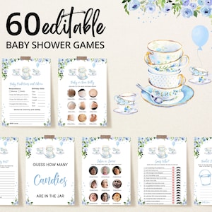 Editable Garden Tea Party Shower Game Bundle, Floral Tea Party Baby Shower Game Pack, Boy Garden Tea Party Baby Shower Games, BBS649