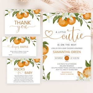 Editable Little Cutie Baby Shower Invitation Bundle, Orange Baby Shower Invite, Gender Neutral Orange Citrus Baby Shower Invite BBS675