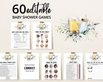 Editable A Baby is Brewing Baby Shower Game Bundle, Coed Brewing Baby Shower Game Pack, Beer and Milk Bottle Baby Shower Games, BBS188