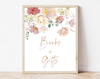 Books and Gifts Sign Baby in Bloom Baby Shower, Spring Flowers Baby Shower Gifts Table Sign, Wildflower Baby Shower Decoration, BBS369