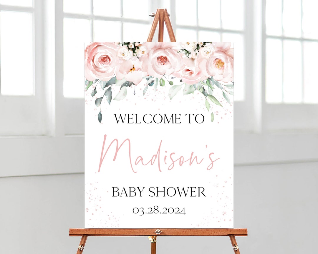 Welcome Rosa Editable Pink Floral Baby in Bloom Baby Shower Welcome Sign, Girl ...