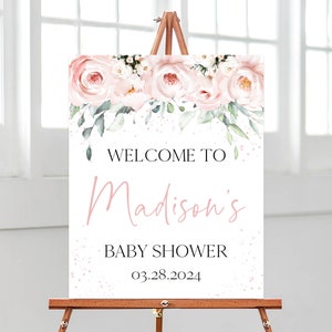 Bearbeitbares Rosa Blumen Baby in Bloom Babyparty Willkommensschild, Mädchen Blumen Babyparty Poster, Rosa Blumendusche Dekor, BBS601
