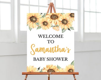 Editable Sunflower Baby Shower Welcome Sign, Girl Rustic Sunflower Baby Shower Welcome Poster, Boho Sunflower Baby Shower Decoration, BBS260