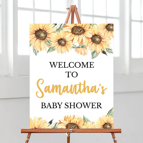 Editable Sunflower Baby Shower Welcome Sign, Girl Rustic Sunflower Baby Shower Welcome Poster, Boho Sunflower Baby Shower Decoration, BBS260