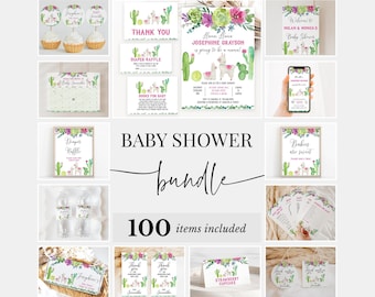 Editable Llama Baby Shower Baby Shower Bundle, Cactus Llama Shower Invitation Pack, Floral Llama Shower Games, Cactus Fiesta Package, BBS140