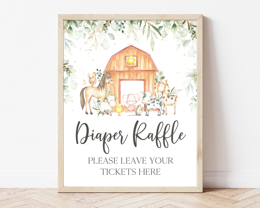 Rustic Raffle Sign Diaper Raffle Sign Gender Neutral Farm Baby Shower, Greenery Farm Baby ...