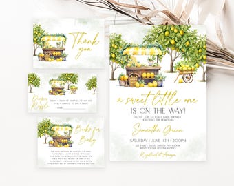 Editable Main Squeeze Lemon Baby Shower Invitation Bundle, Sweet Little One Baby Shower Invite, Lemon Citrus Baby Shower Invite BBS996