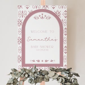 Editable Cielito Lindo Girl Baby Shower Welcome Sign, Pink Mexican Talavera Poster, Girl Pink Papel Picado Baby Shower Decor, BBS1068