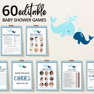 Editable Whale Baby Shower Game Bundle, Blue Whale Baby Shower Games, Under the Sea Baby Shower Game Pack, Boy Ocean Activity, BBS254