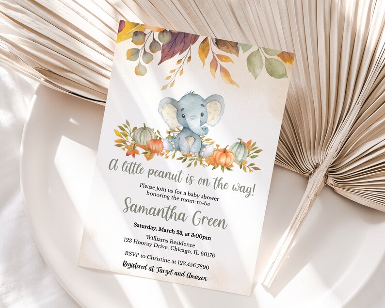 Editable Fall Elephant Baby Shower Invitation Bundle Pumpkin Etsy