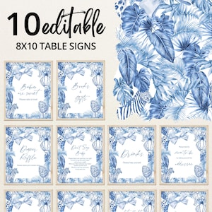 Editable Boy Blue Chinoiserie Safari Baby Shower Table Sign, French Toile Jungle Babies are Sweet Favors, Toile De Jouy Gifts, BBS1101