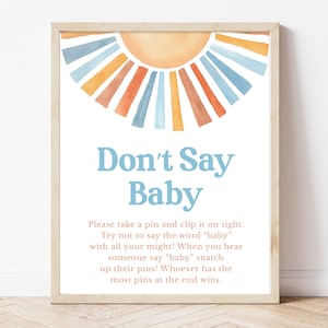 Don't Say Baby Sign Sunshine Baby Shower, Here Comes the Son Baby Shower Don't Say Baby Game, Boy Sonshine, Boho Sunshine Decor, BBS398