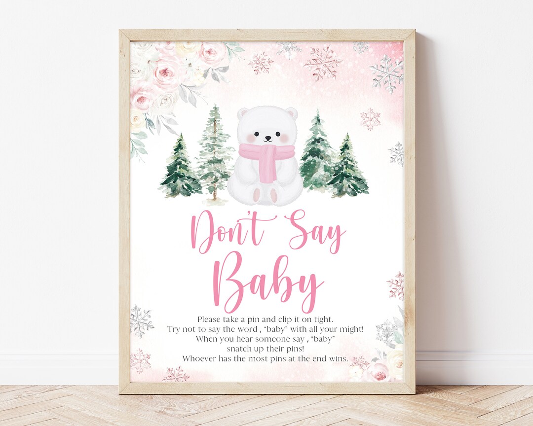 Don't Say Baby Game Pink Polar Bear Baby Shower We Can Etsy