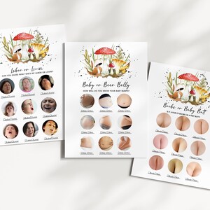 Editable Mushroom Baby Shower Game Bundle, Forest Mushroom Baby Shower Game Pack, Minimalist Mushroom Baby Shower Games, BBS850 image 2
