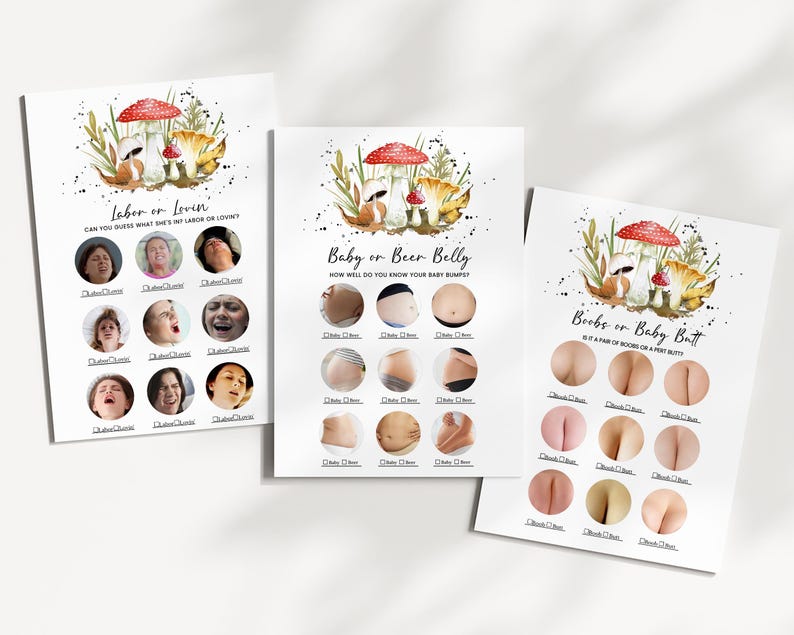 Editable Mushroom Baby Shower Game Bundle, Forest Mushroom Baby Shower Game Pack, Minimalist Mushroom Baby Shower Games, BBS850 image 2