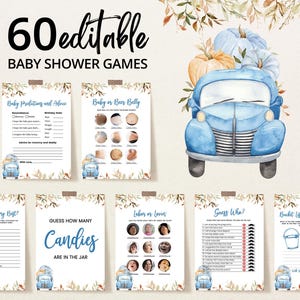 Editable Boy Pumpkin Truck Baby Shower Game Bundle, Fall Pumpkin Truck Baby Shower Game Pack, Blue Pumpkin Fall Baby Shower Games, BBS457