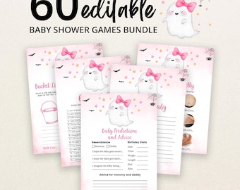 Editable Pink A Little Boo Baby Shower Game Bundle, Girl Halloween Baby Shower Game Pack, Ghost Halloween Baby Shower Games, BBS451