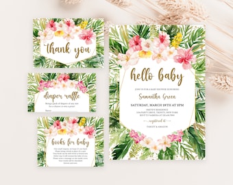 CHEETAH Baby Shower Invitation Girl Cheetah Baby Shower Invitation Editable Tropical Flowers Baby Shower Invitation Its a Girl Jungle Baby