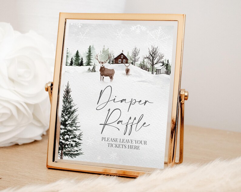 Editable Baby It's Cold Outside Baby Shower Table Sign, Winter Woodland