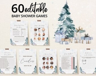 Bewerkbare baby het is koud buiten baby shower spelbundel, jongen winter baby shower game pack, blauwe sneeuwvlok geschenken baby shower games, BBS514