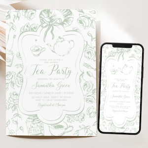 Chinoiseries modifiables, neutre en termes de genre, invitation à une douche de bébé, tea party, douche de thé dans le jardin, BBS987