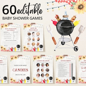Bewerkbare BBQ-babyshowergamebundel, achtertuin babyshowergamepakket, Baby-q babyshower, Coed BBQ-babyshowergames, genderneutraal, BBS394