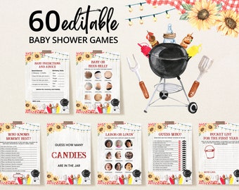 Editable BBQ Baby Shower Game Bundle, Backyard Baby Shower Game Pack, Baby-q Baby Shower, Coed BBQ Baby Shower Games, Gender Neutral, BBS394