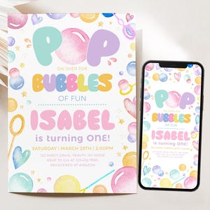 Pop-up modificabile per invito di compleanno Bubbles, invito di compleanno Bubbles pastello, invito di compleanno Bubbles, invito di compleanno Bubbles per ragazze BRT252