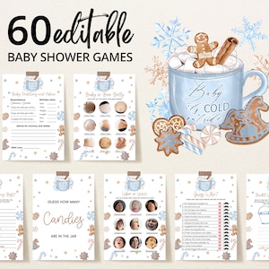Editable Blue Winter Boy Baby Shower Game Bundle, Hot Chocolate Baby Shower Game Pack, Gingerbread Cookie, Christmas Shower Games,BBS572