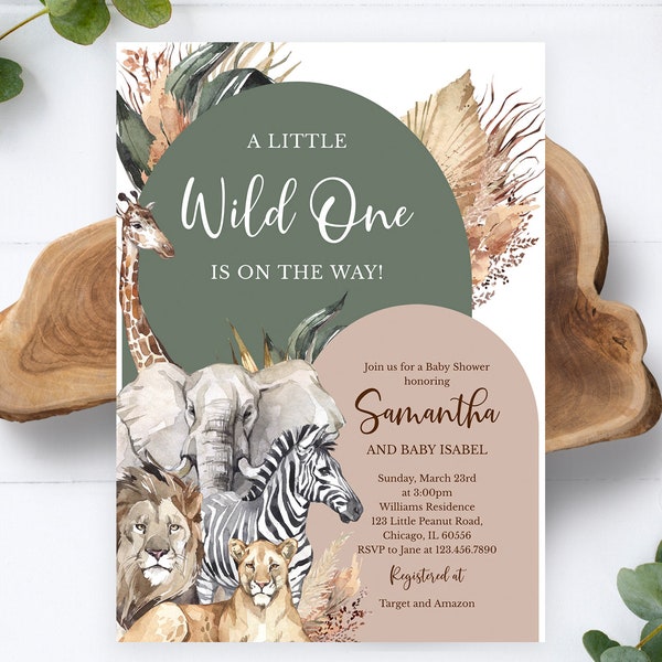 Modifiable Boho Wild One Baby Shower Invitation, Boho Safari Baby Shower Invite, Boho Safari Animals Baby Shower Invite, Safari Jungle, BBS341