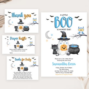 Editable Blue A Little Boo Baby Shower Invitation Bundle, Boy Halloween Baby Shower Invite, Brewing Halloween Baby Shower Invite, BBS455
