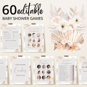 Pacote de jogos de chá de bebê Boho Under the Sea editável, pacote de jogos de chá de bebê rústico de verão, jogos de chá de bebê neutros de gênero Boho Sea, BBS685