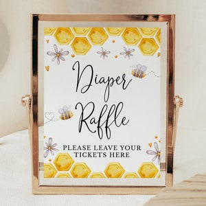 Diaper Raffle Sign Honey Bee Baby Shower, Sweet as can Bee Diaper Ticket Sign Baby Shower, Bee Baby Shower Decoration, Honeycomb BBS302