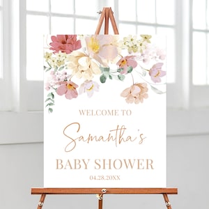 Bearbeitbares Baby in Bloom Babyparty Willkommensschild, Frühlingsblumen-Babyparty-Willkommensplakat, Wildblumen-Babypartydekoration, BBS369