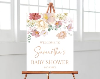 Editable Baby in Bloom Baby Shower Welcome Sign, Spring Flowers Baby Shower Welcome Poster, Wildflower Baby Shower Decoration, BBS369