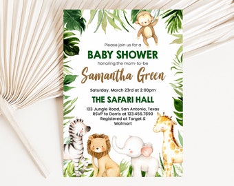 Editable Safari Animals Baby Shower Invitation, Boy Safari Jungle Baby Shower Invite, Jungle Baby Shower Invite, Greenery Safari, BBS294