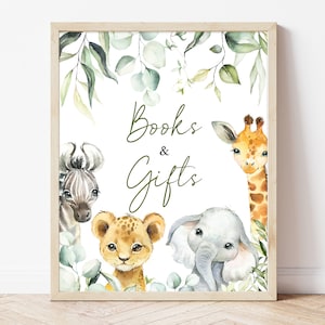 Books and Gifts Sign A Little Wild One Baby Shower, Safari Jungle Baby Shower Gifts Sign, Greenery Safari Animals Baby Shower Decor,BBS340