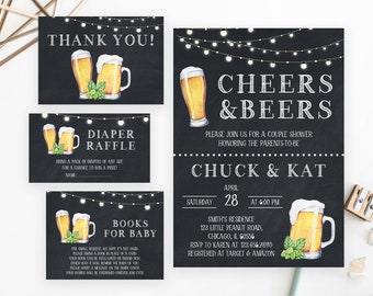 Editable Cheers and Beers Baby Shower Chalkboard Invitation Bundle, Couple Baby shower, Baby is Brewing Baby Shower Invitation, BBS131