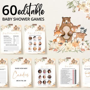 Editable Fall Woodland Baby Shower Game Bundle, Woodland Pumpkin Baby Shower Games, Gender Neutral Woodland Fall Baby Shower Games, BBS437