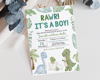 Editable Dinosaur Baby Shower Invitation, It's a Boy Dinosaur Baby Shower Invite, Boy Dinosaur Baby Shower, Boho Dinosaur, BBS587