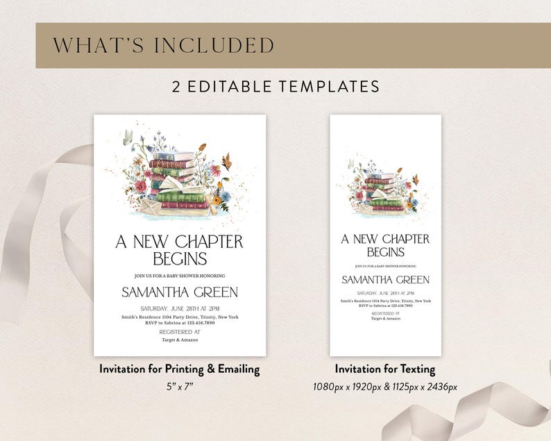 Editable New Chapter Begins Baby Shower Invitation Bundle, Book Themed ...